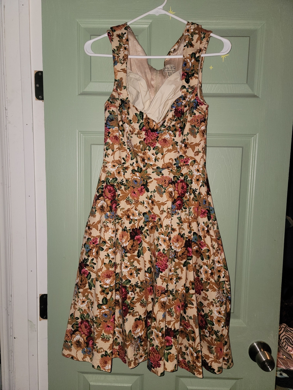 Floral Fit-and-Flare Dress in Beige and Multicolor